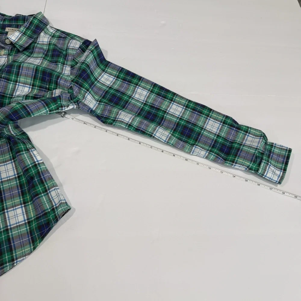 LL Bean Green Blue‎ Plaid Cotton Poplin Button Up Shirt Size XS